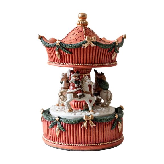 Christmas Carousel Music Box, Vintage Striped Carousel Resin Musical Merry Go Round Figurine for Tabletop, Mantel, Shelf and Holiday Display, 6.30 x 3.94 Inch
