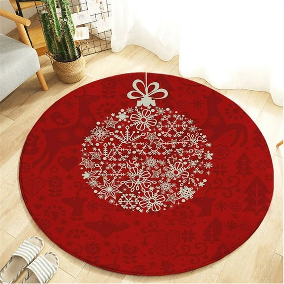 Christmas Carpet Round Winter Snow Trees Waterproof Home Doormat Kitchen Mat Machine Washable Hall Rug Baby Gym Activity Gift