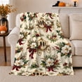 thumbnail image 1 of Christmas Carriage Flannel Blanket, Cream Gold Red Green Magnolia Ornament Pine Berry Pattern for Sofa Couch Bed Living Room Bedroom Home Decor Holiday Gift for Decor Fans, 1 of 9