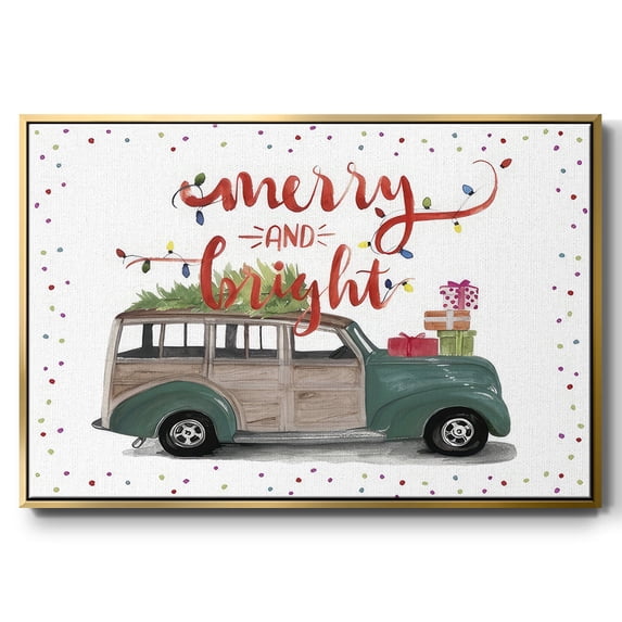 Christmas Cars Collection A - Framed Gallery Wrapped Holiday Canvas - 17 x 25 - Gold Frame