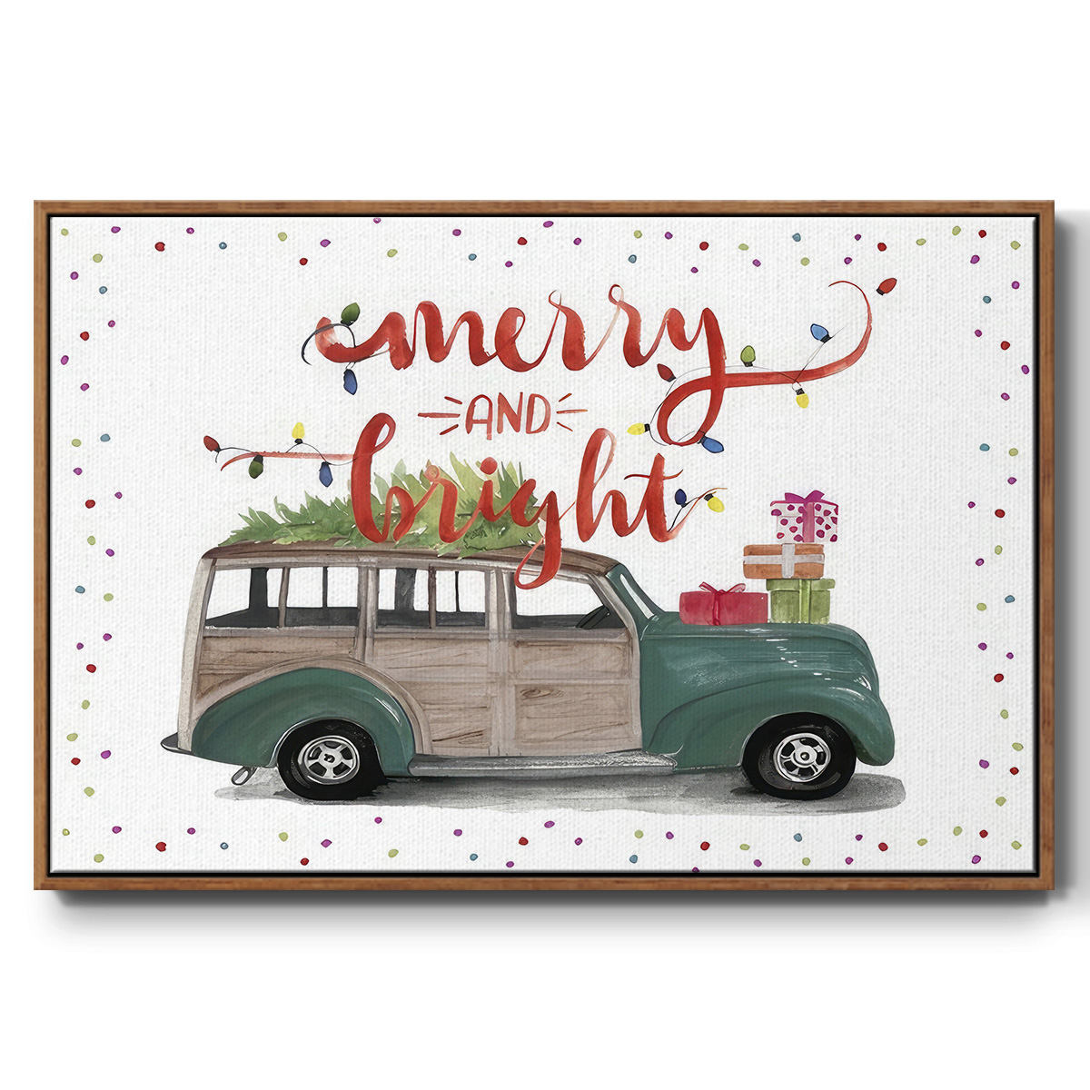 Christmas Cars Collection A - Framed Gallery Wrapped Holiday Canvas - 17 x 25 - Rosewood Frame