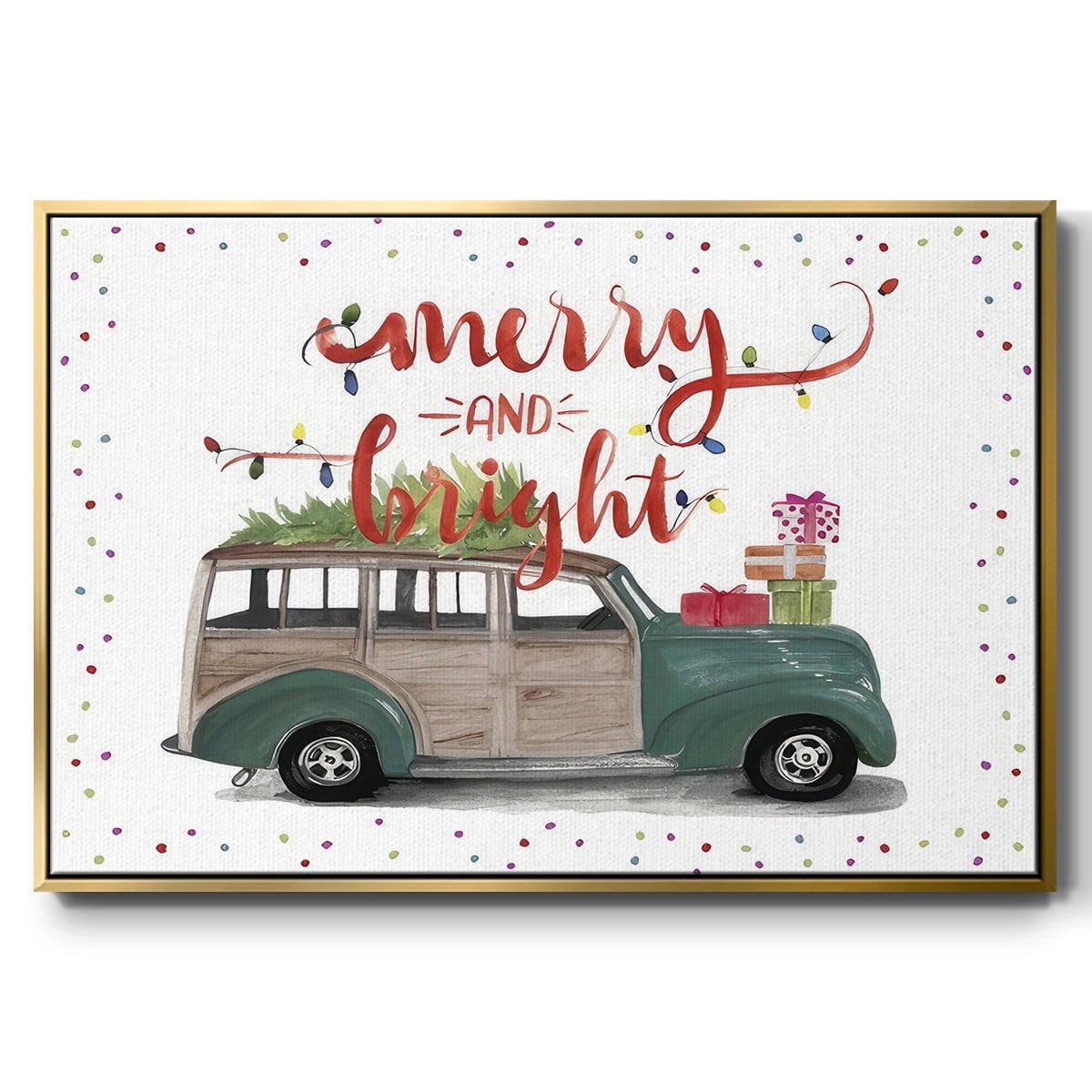 Christmas Cars Collection A - Framed Gallery Wrapped Holiday Canvas - 25 x 37 - Gold Frame