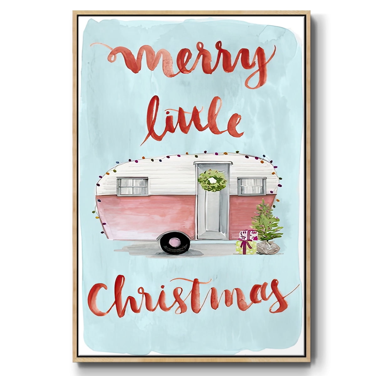 Christmas Cars Collection B - Framed Gallery Wrapped Holiday Canvas - 25 x 37 - Natural Wood Frame