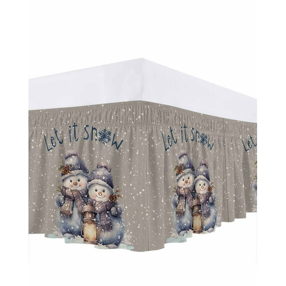 Christmas Cartoon Bed Skirt King Size 16 Inch Drop, Snowman Grey Texture Wrap Around Dust Ruffle Bedskirts, Wrinkle & Fade Resistant Easy Fit Bedskirt with Adjustable Elastic