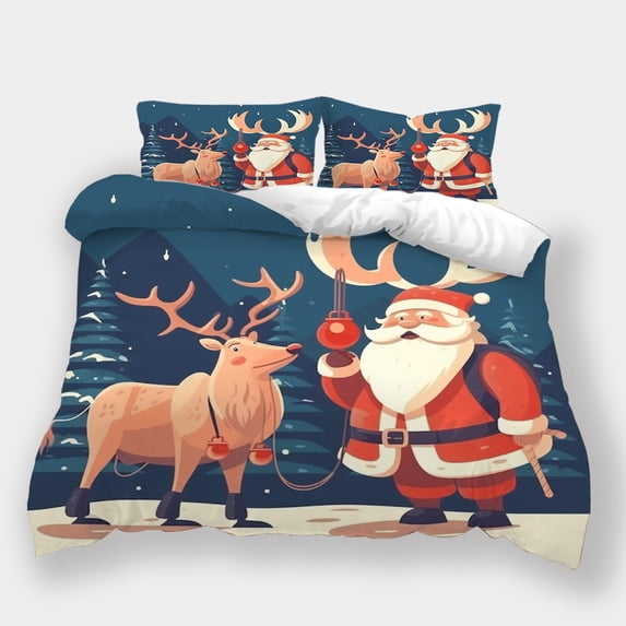 Christmas Cartoon Comforter Cover Quilt Cover Children Lovely Bedding Suit Santa Claus Festival Bedroom Decor