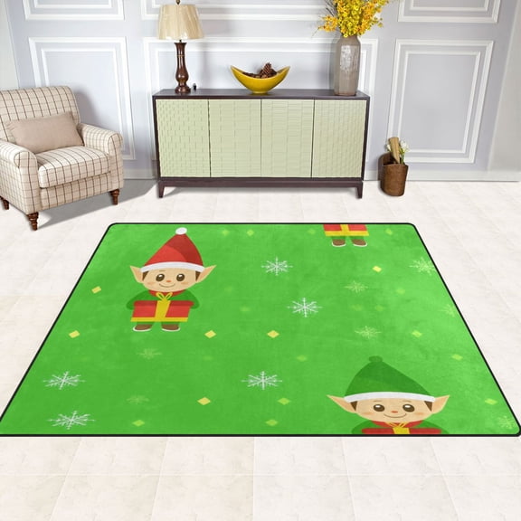 Christmas Cartoon Elves 80''x58'' Extra Large Plush Memory Foam Rug, Soft, Absorbent, Non Slip