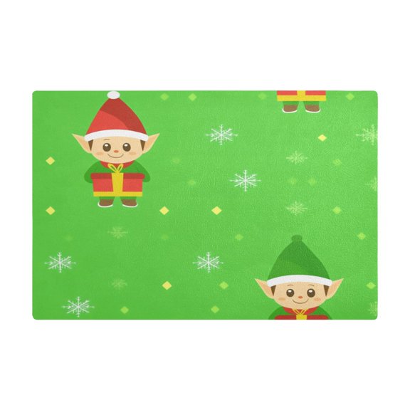 Christmas Cartoon Elves Kitchen Leather Drying Mat with Silica Gel Absorbent Layer, 11.8''x17.7''