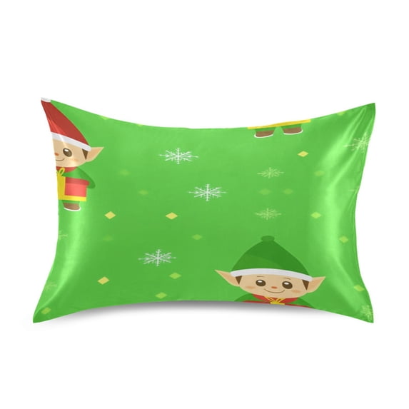 Christmas Cartoon Elves Satin Pillowcase 20''x40'' Double-Sided Print Soft Wrinkle Resistant