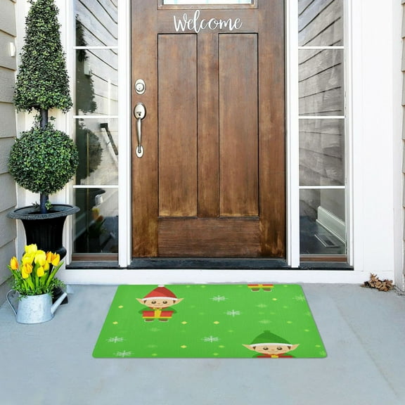 Christmas Cartoon Elves Outdoor Doormats NonSlip Bath Rugs Absorbent Muddy Dirt Resist Door Mats 32''x20''