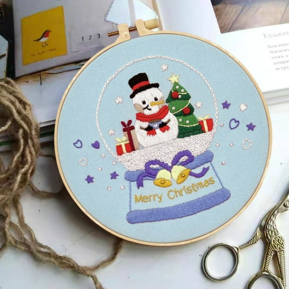 Christmas Cartoon English Embroidery DIY Material Kit Round Embroidery Living Room Decoration Pendant Holiday Decor Handmade Craft Personalized Gift Idea