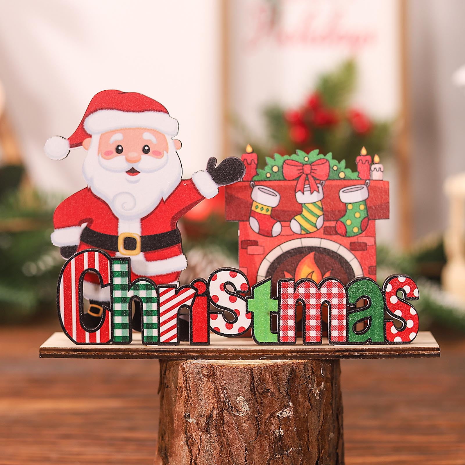 Christmas Cartoon Painting Old Man Snowman Wooden Decoration Festive