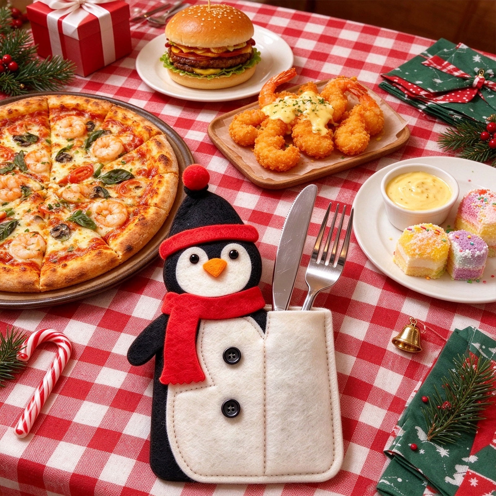 Christmas Cartoon Silverware Holder, Fabric Cutlery Pouch for Holiday ...