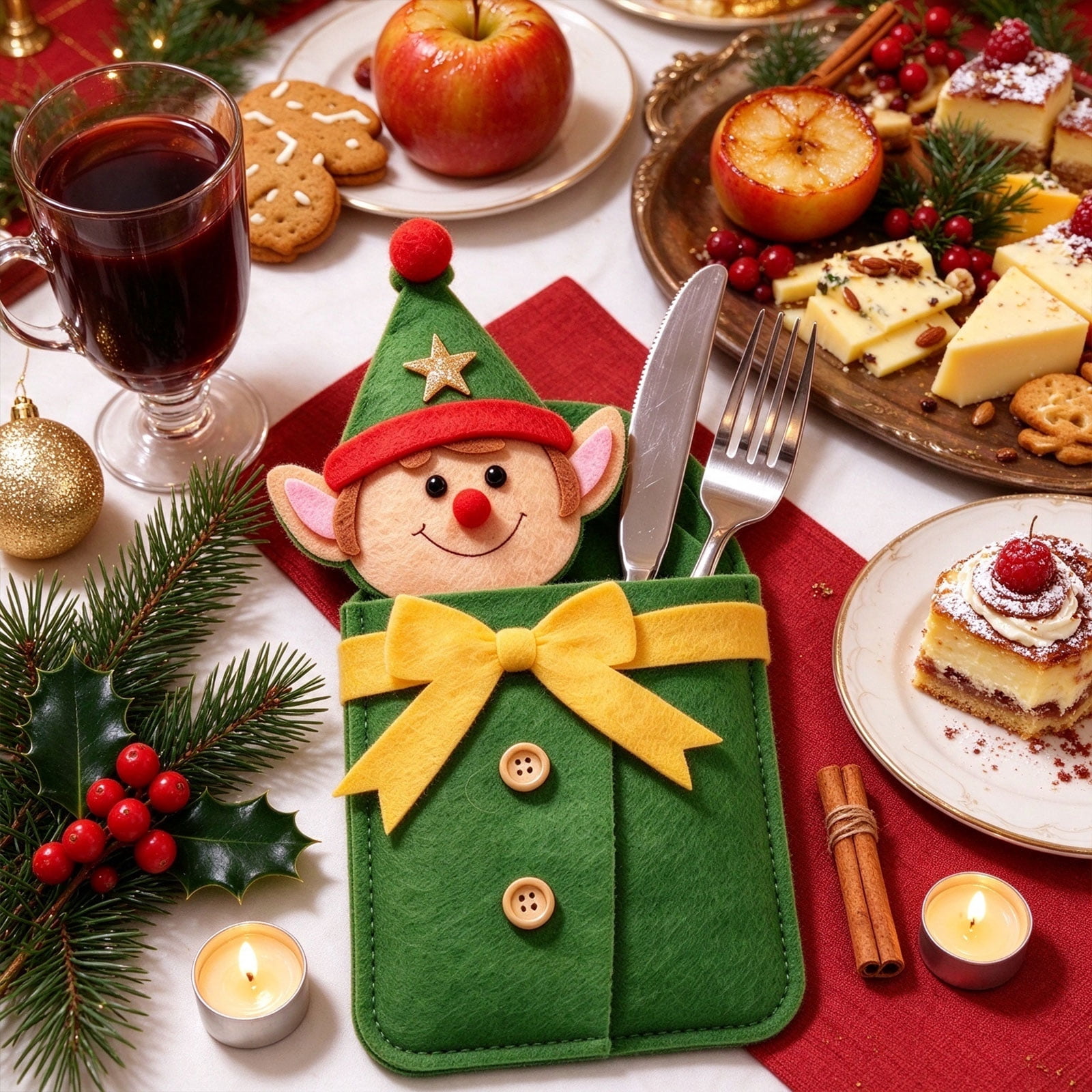 Christmas Cartoon Silverware Holder, Fabric Cutlery Pouch for Holiday ...