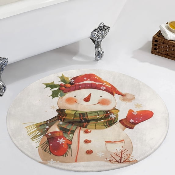 Christmas Cartoon Snowman Round Carpet Circle Rug Outdoor Patio Area Rug Washable Large Area Rugs Hallway Room Decor Fitness Mats