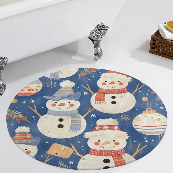 Christmas Cartoon Snowman Round Carpet Circle Rug Outdoor Patio Area Rug Washable Large Area Rugs Hallway Room Decor Fitness Mats