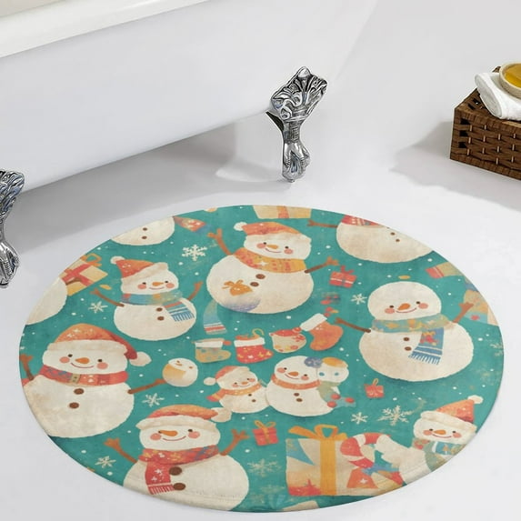 Christmas Cartoon Snowman Round Carpet Circle Rug Outdoor Patio Area Rug Washable Large Area Rugs Hallway Room Decor Fitness Mats
