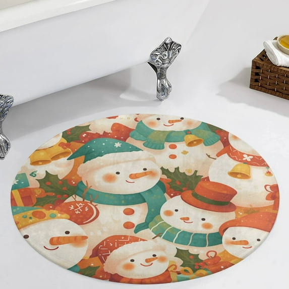 Christmas Cartoon Snowman Round Carpet Circle Rug Outdoor Patio Area Rug Washable Large Area Rugs Hallway Room Decor Fitness Mats