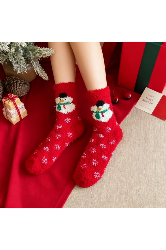 Christmas Cartoon Socks 2-Pack, Coral Fleece Winter Socks with Holiday Patterns, Cute Character Designs for Seasonal Wear, Warm Mid-Calf Socks for Women and Teens