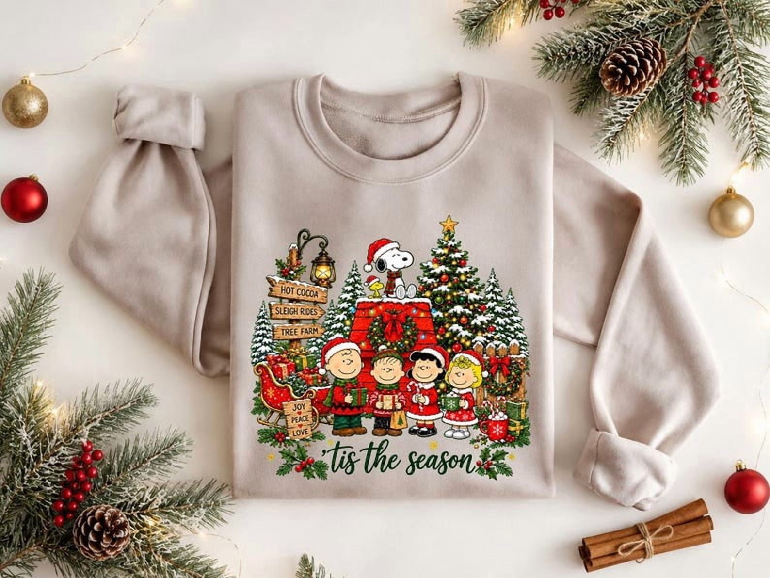 Christmas Cartoon Sweatshirt | Festive Snoopy & Friends Tis The Season ...