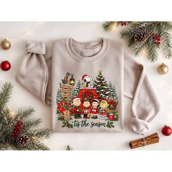 Noopy Dog Christmas Cartoon Sweatshirt | Festive Snoopy & Friends Tis The Season ...