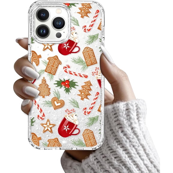 Christmas Case Compatible with for iPhone 13 Pro Max 6.7'', Cute Clear Glitter Bling Sparkly Christmas Cookies Candy Case, Aesthetic TPU Anti-Fall Protective Slim Shockproof Cover for Girl Women Men