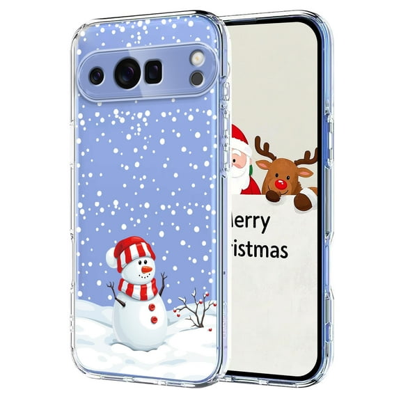 Christmas Case for Google Pixel 9a, Cute Merry Christmas Pattern TPU Clear Shockproof Protective Lightweight Anti-Scratch Ultra Slim Wireless Charging Women Girls Cover, Christmas Snowman