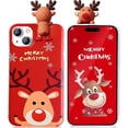 thumbnail image 1 of Christmas Case for iPhone 14 6.1", Merry Christmas 3D Doll Toy Cute Xmas Snowman Santa/Elk Antlers Deer Soft TPU Silicone Women Girls Festival Gift Protective Phone Case for iPhone 14 (Green), 1 of 4
