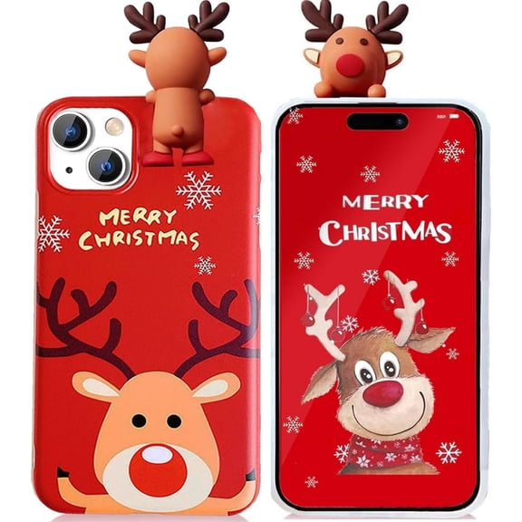 Christmas Case for iPhone 14 6.1", Merry Christmas 3D Doll Toy Cute Xmas Snowman Santa/Elk Antlers Deer Soft TPU Silicone Women Girls Festival Gift Protective Phone Case for iPhone 14 (Green)