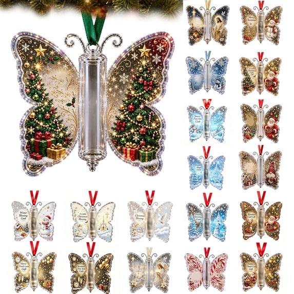 Christmas Cash Christmas Cash Gift Butterfly Ornament,Acrylic Cash Wallet Hanging Pendant with Hollow Clear Compartment,Christmas Tree Hanging Decor, Holiday Cash Gift for Family Friends Decoration