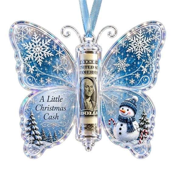 Christmas Cash Gift Butterfly Ornament,Acrylic Christmas Butterfly-Shaped Money Holder,Christmas Cash Gift Ornament,Acrylic Money Holder Hanging Pendant,Xmas Tree Hanging Ornament Decor,Sky Blue