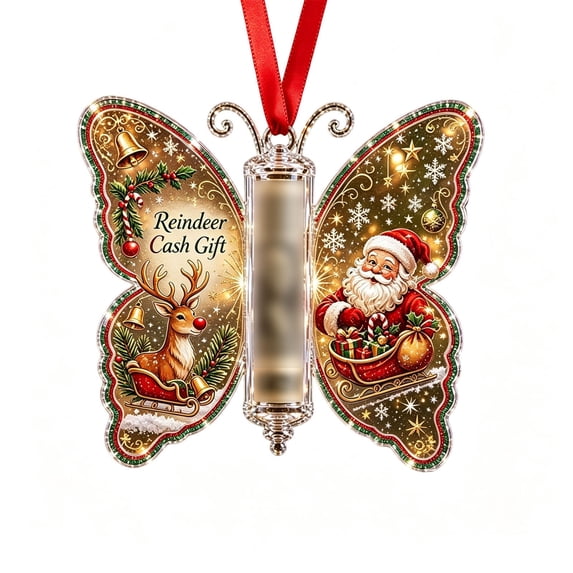 Christmas Cash Gift Butterfly Ornament, Acrylic Holiday Money Holder, Christmas Tree Cash Holder Car Ornament with Built‑in Clear Compartment,Christmas Home Decor for Christmas tree, window,car