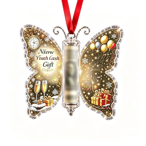 Christmas Cash Gift Butterfly Ornament, Acrylic Holiday Money Holder, Christmas Tree Cash Holder Car Ornament with Built‑in Clear Compartment,Christmas Home Decor for Christmas tree, window,car