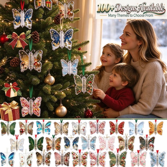 Christmas Cash Gift Butterfly Ornament, Acrylic Holiday Money Holder Ornament with Built-in Clear Compartment, Hanging Christmas Tree Cash Holder, Decor for Christmas Tree, Window, Car, Holiday Gift