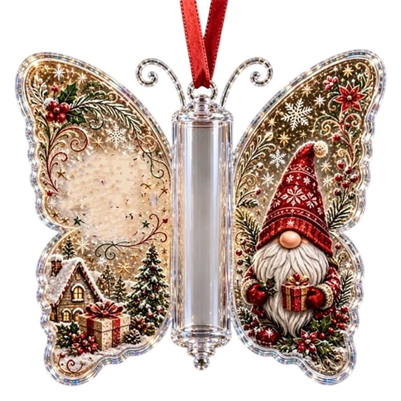 Christmas Cash Gift Butterfly Ornament, Acrylic Money Holder for Rolled Bills, Christmas Gnome Holiday Tree Hanging Decoration for Family Gift Giving, 5.12 x 4.33 Inch