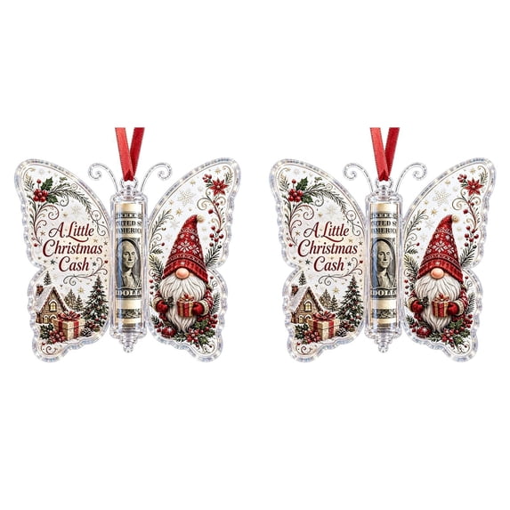 Christmas Cash Gift Butterfly Ornament,Christmas Money Holders for Cash Gift,Acrylic Diy Money Card Decoration with Hanging Ribbon,Unique Cash Holders for Christmas Tree Hanging Decorations
