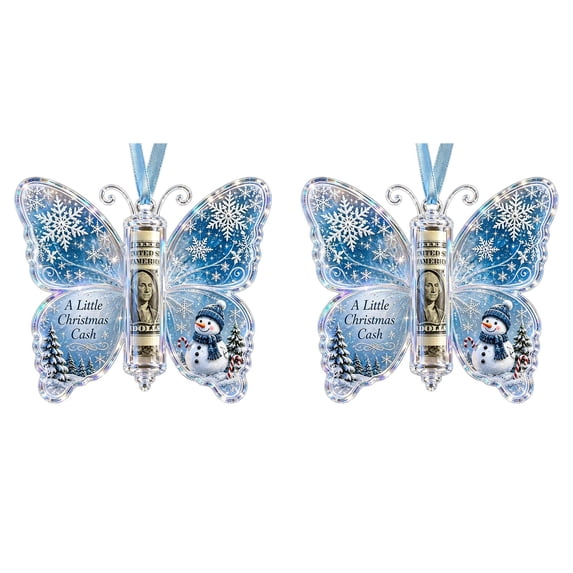 Christmas Cash Gift Butterfly Ornament,Christmas Money Holders for Cash Gift,Acrylic Diy Money Card Decoration with Hanging Ribbon,Unique Cash Holders for Christmas Tree Hanging Decorations