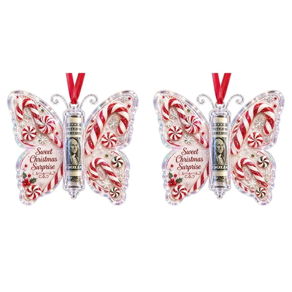 Christmas Cash Gift Butterfly Ornament,Christmas Money Holders for Cash Gift,Acrylic Diy Money Card Decoration with Hanging Ribbon,Unique Cash Holders for Christmas Tree Hanging Decorations