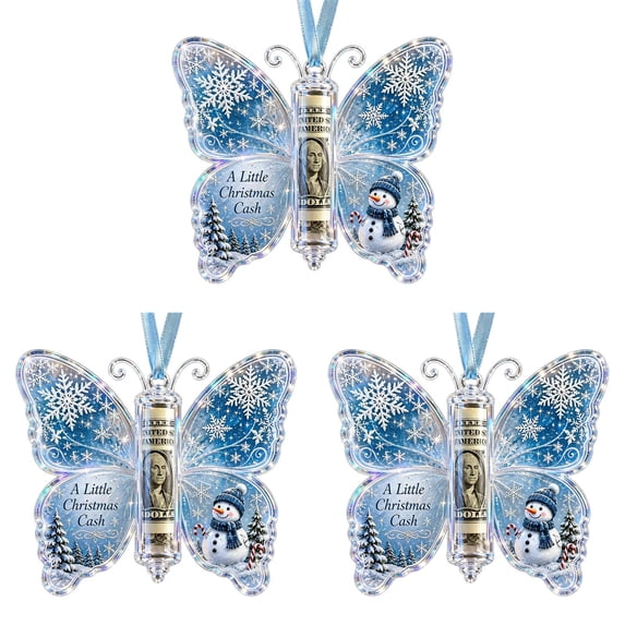Christmas Cash Gift Butterfly Ornament,Christmas Money Holders for Cash Gift,Acrylic Diy Money Card Decoration with Hanging Ribbon,Unique Cash Holders for Christmas Tree Hanging Decorations