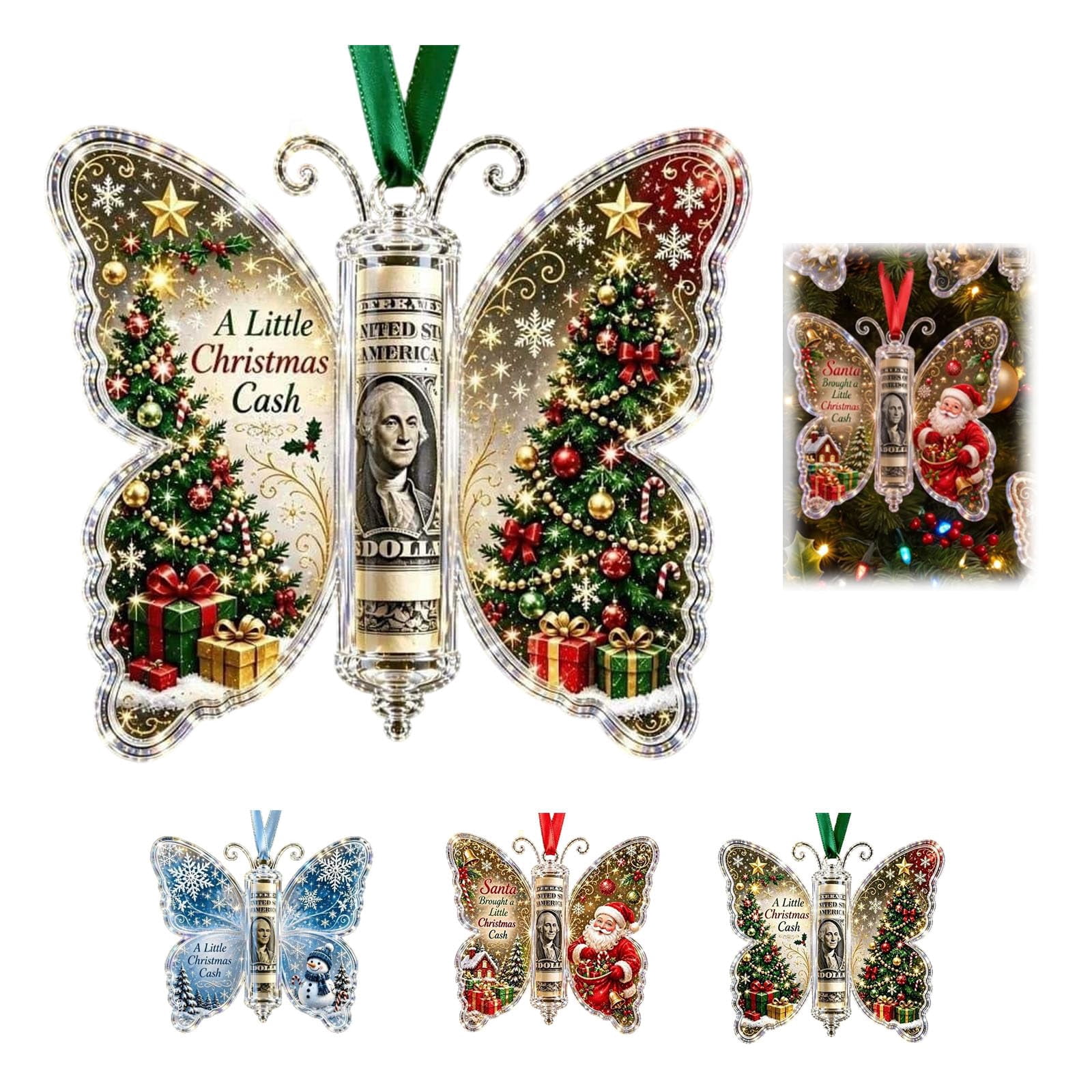 Christmas Cash Gift Butterfly Ornament, Holiday Money Holder Keepsake ...