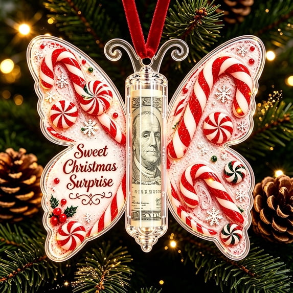 Christmas Cash Gift Butterfly Ornament,Money Holder Fillable Bulk Keepsake Envelopes Decor for Giving Tree Family Friends with Built‑In Clear Compartment As A Festive Hanging That Hold Money,(Pink)