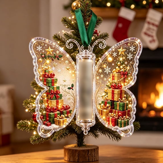 Christmas Cash Gift Butterfly Ornament, Money Holder for Rolled Bills, Hanging Christmas Tree Decoration, Festive Stocking Stuffer Keepsake for Holiday Gifting