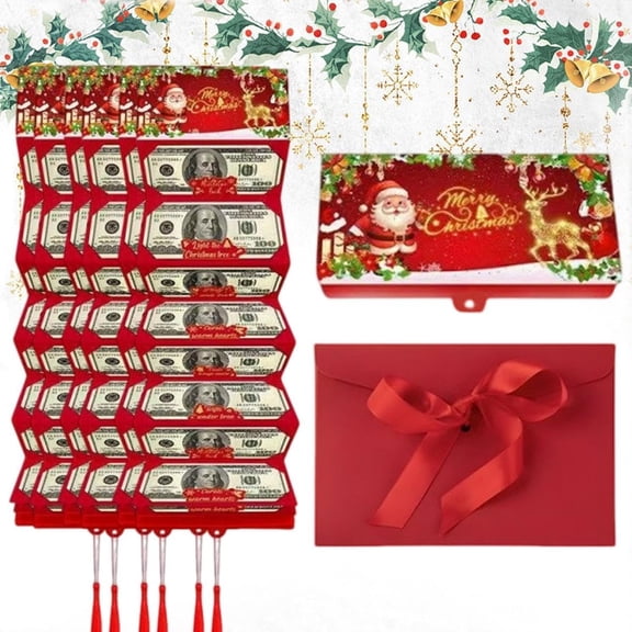 Christmas Cash Gift Envelope Ornaments Surprise Money Holders,Folding Xmas Holiday Party Card Booklet DIY Stickers for Family Cowoker Friend Adults Kids