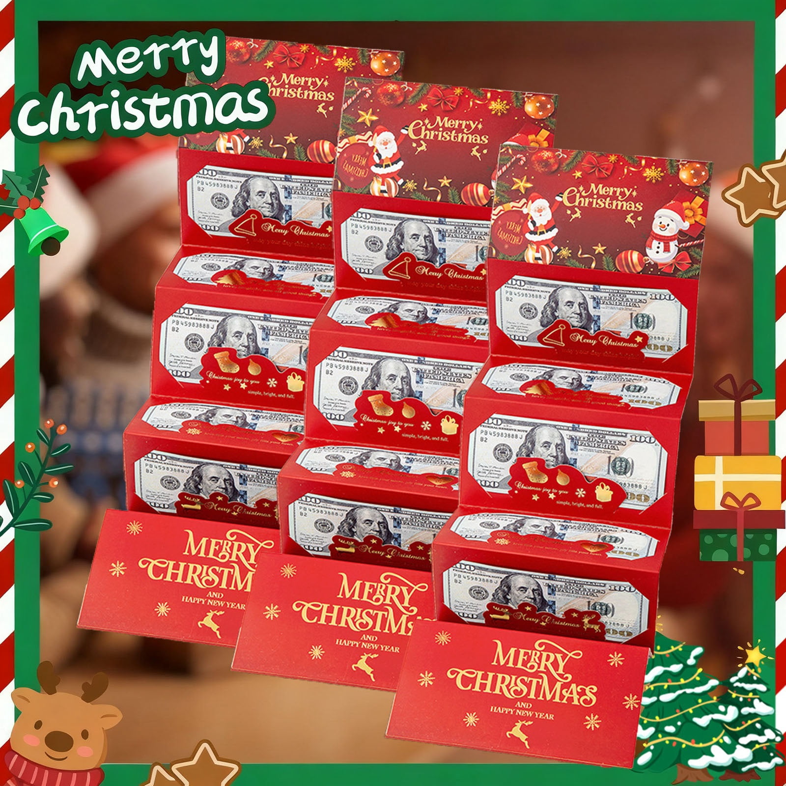 Christmas Cash Gift Envelopes, 2025 New Creative Christmas Card Money Holders for Cash Surprise Envelope, Xmas with 10 Slots for Santa Supplies, Party Gifts for Men Women Girls Boys