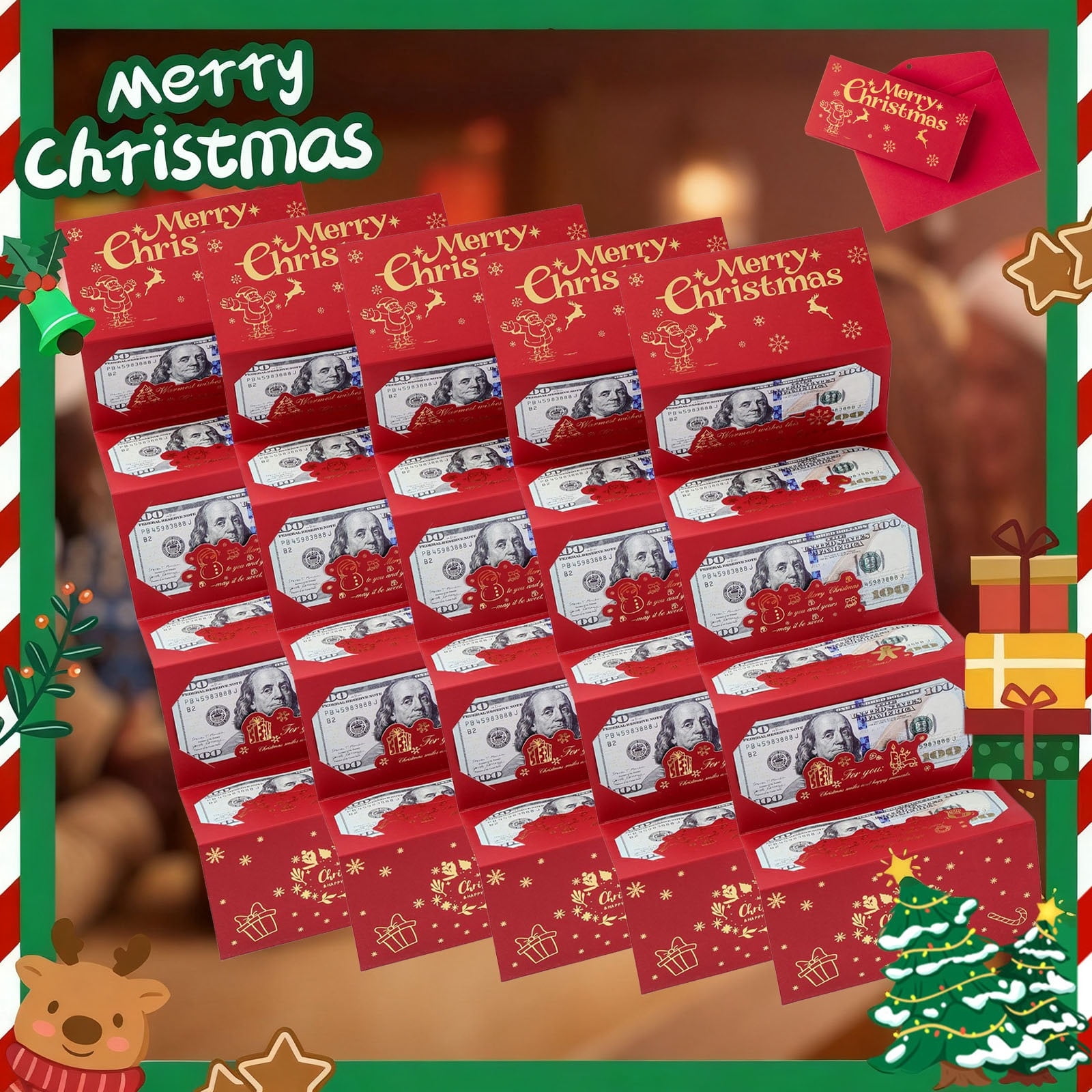 Christmas Cash Gift Envelopes, 2025 New Creative Christmas Card Money Holders for Cash Surprise Envelope, Xmas with 10 Slots for Santa Supplies, Party Gifts for Men Women Girls Boys