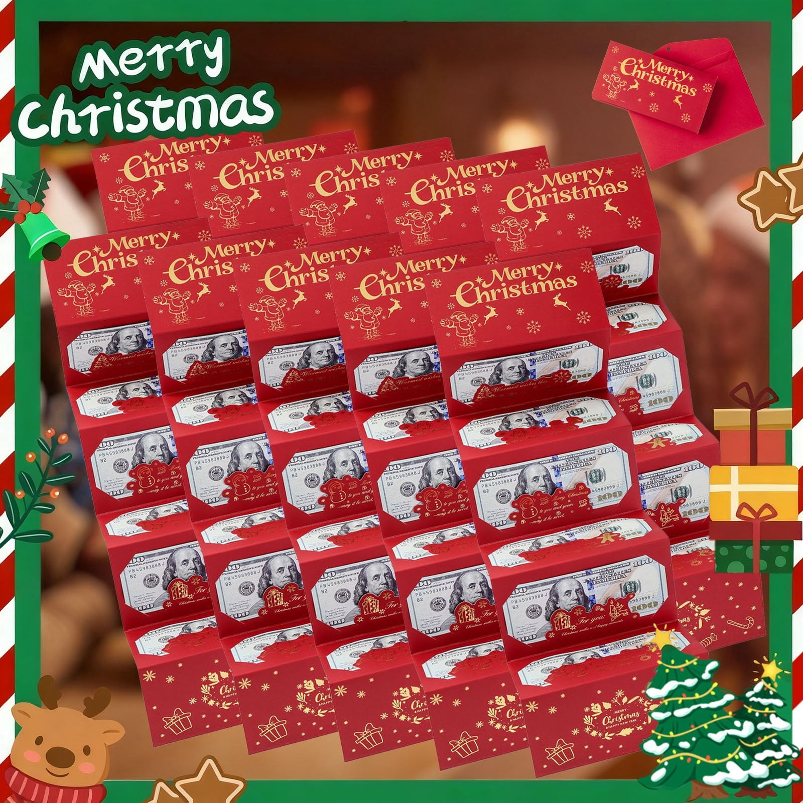 Christmas Cash Gift Envelopes, 2025 New Creative Christmas Card Money Holders for Cash Surprise Envelope, Xmas with 10 Slots for Santa Supplies, Party Gifts for Men Women Girls Boys