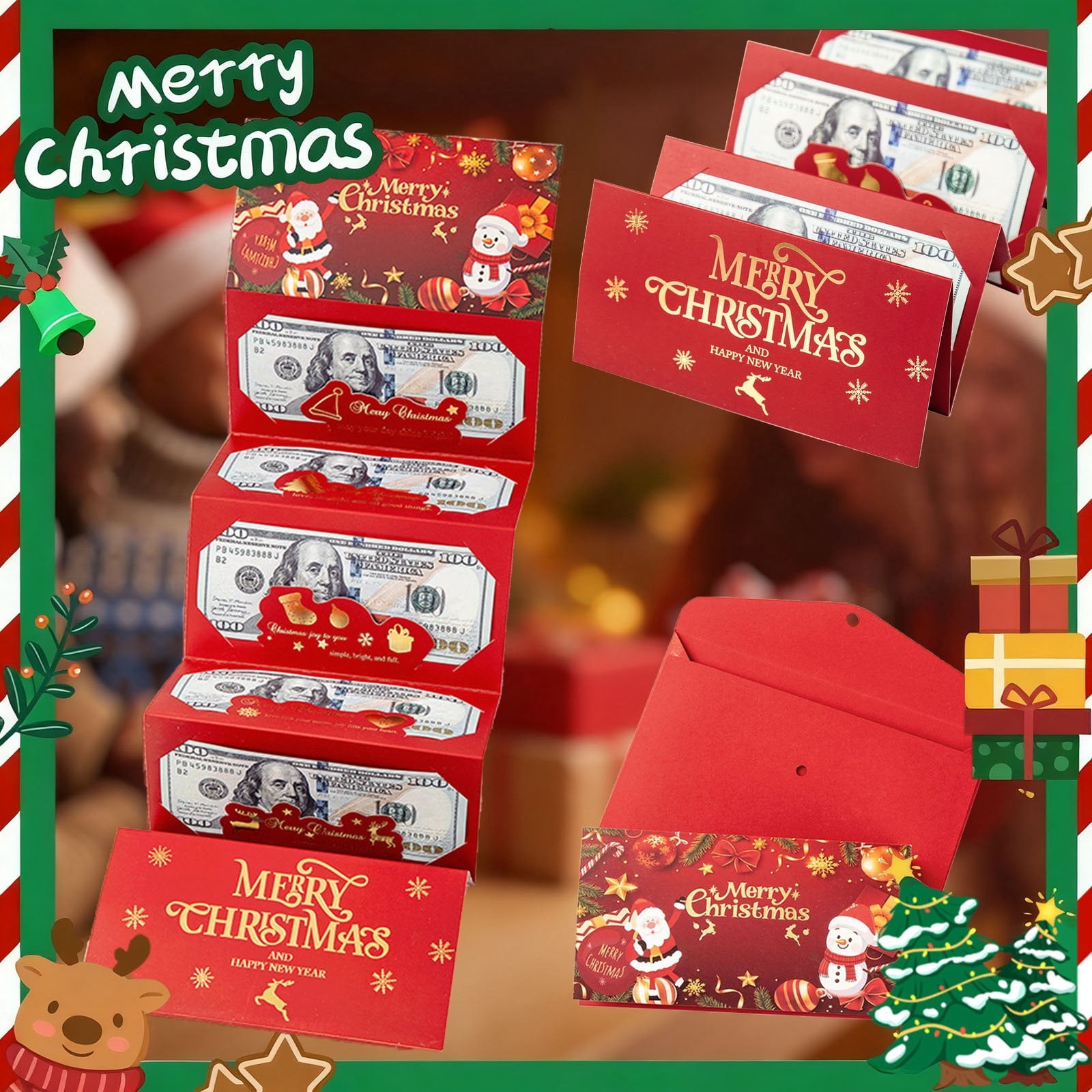 Christmas Cash Gift Envelopes, 2025 New Creative Christmas Card Money Holders for Cash Surprise Envelope, Xmas with 10 Slots for Santa Supplies, Party Gifts for Men Women Girls Boys