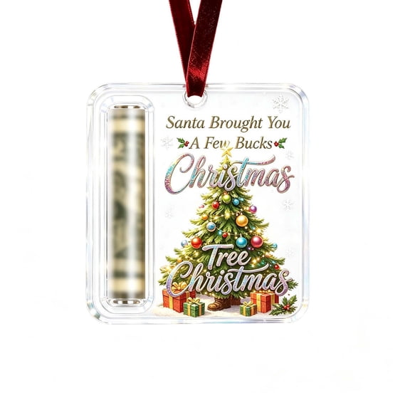 Christmas Cash Gift Holder - Acrylic Money Ornament with Slot for Rolled Bills, Hanging Tree Decoration for Funny Cash Gifts(V)