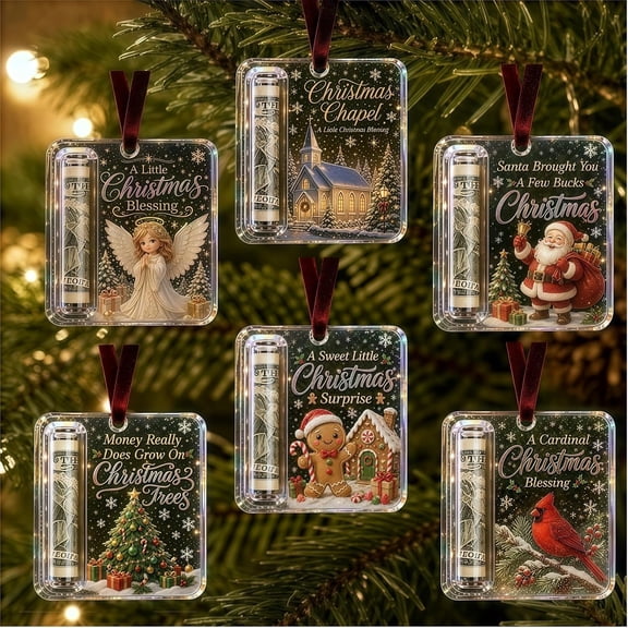Christmas Cash Gift Holder Ornament, Acrylic Christmas Money Card,6pcB