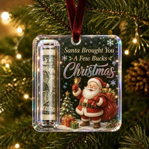 Christmas Cash Gift Holder Ornament, Acrylic Money Clip for Cash Gifts, Hanging Xmas Tree Decoration with Ribbon, Holiday Stocking Stuffer for Family