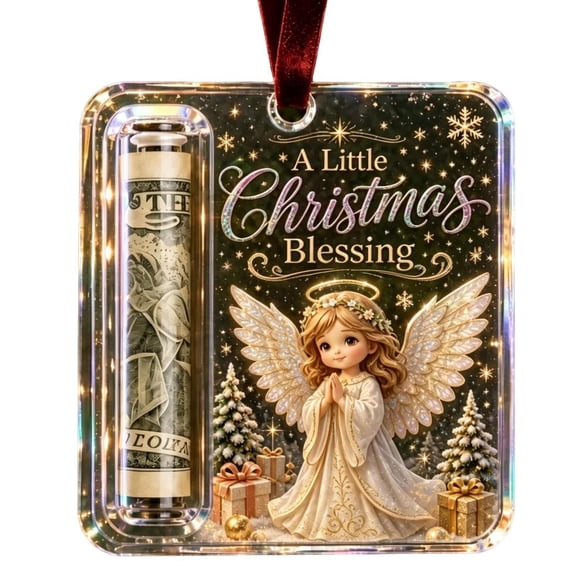Christmas Cash Gift Holder Ornament, Acrylic Money Holder for Cash, Clear Xmas Tree Decoration Hanging Gift Card Present